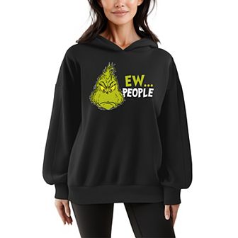Women's Dr. Seuss Grinch Ew People Oversized Fleece Hoodie Sweatshirt