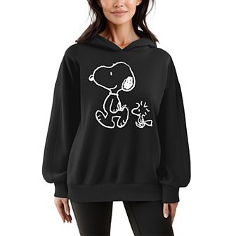 Women's Peanuts Snoopy & Woodstock Oversized Fleece Hoodie Sweatshirt