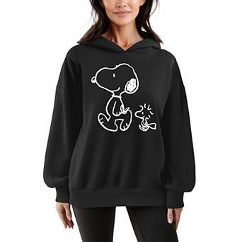 Women's Peanuts Snoopy & Woodstock Oversized Fleece Hoodie Sweatshirt