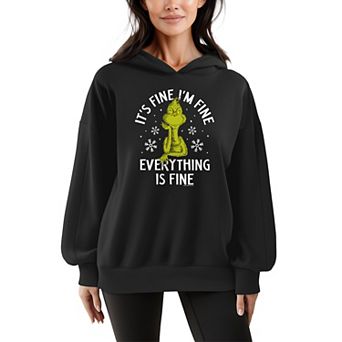 Women's Dr. Seuss Grinch It's Fine Oversized Fleece Hoodie Sweatshirt