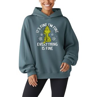 Women's Dr. Seuss Grinch It's Fine Oversized Fleece Hoodie Sweatshirt