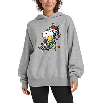 Women's Peanuts Snoopy & Woodstock Oversized Fleece Hoodie Sweatshirt