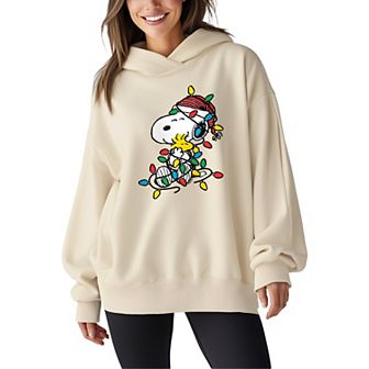 Women's Peanuts Snoopy & Woodstock Oversized Fleece Hoodie Sweatshirt