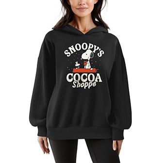 Women's Peanuts Snoopy Cocoa Shoppe Oversized Fleece Hoodie Sweatshirt
