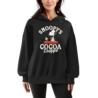 Women's Peanuts Snoopy Cocoa Shoppe Oversized Fleece Hoodie Sweatshirt