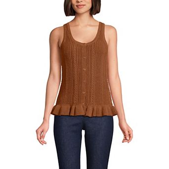 Women's Lands' End Boucle Ruffle Hem Sleeveless Sweater