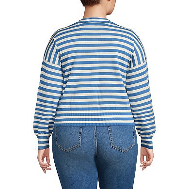 Pluse Size Lands' End Cropped Fine Gauge Crewneck Cardigan Sweater