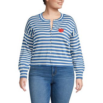 Pluse Size Lands' End Cropped Fine Gauge Crewneck Cardigan Sweater