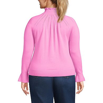 Plus Size Lands' End Cotton Pointelle Turtleneck Sweater