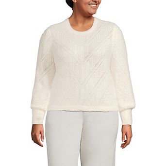 Plus Size Lands' End Eyelash Fuzzy Pointelle Puff Sleeve Sweater