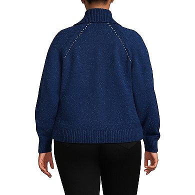 Plus Size Lands' End Drift Large Collar Zip-Front Sweater