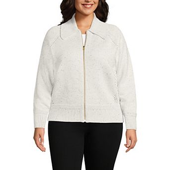 Plus Size Lands' End Drift Large Collar Zip-Front Sweater