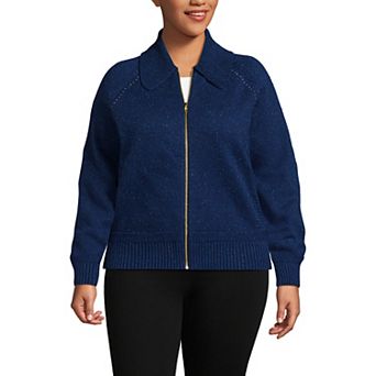 Plus Size Lands' End Drift Large Collar Zip-Front Sweater