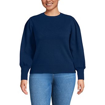 Plus Size Lands' End Drift Puff Sleeve Crewneck Sweater