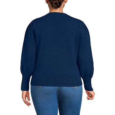 Plus Size Lands' End Drift Puff Sleeve Crewneck Sweater