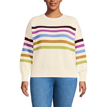 Plus Size Lands' End Striped Drifter Crewneck Sweater
