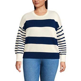 Plus Size Lands' End Striped Drifter Crewneck Sweater