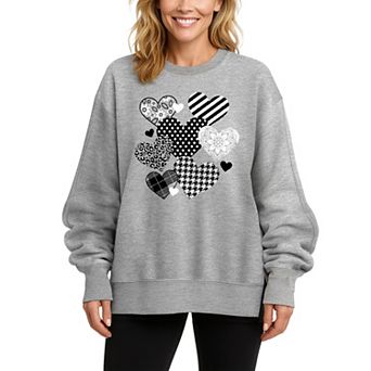 Women's Patterned Hearts Oversized Fleece Crew Sweatshirt