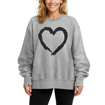 Women's Paintbrush Stroke Heart Oversized Fleece Crew Sweatshirt