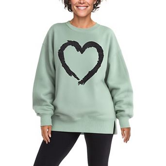 Women's Paintbrush Stroke Heart Oversized Fleece Crew Sweatshirt