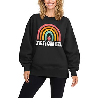 Women's Rainbow Teacher Oversized Fleece Crew Sweatshirt