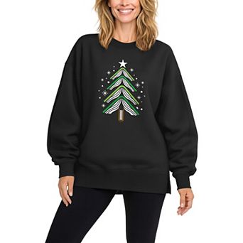 Women's Book Christmas Tree Oversized Fleece Crew Sweatshirt