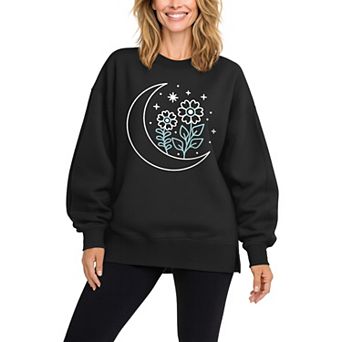 Women's Moon Flowers Oversized Fleece Crew Sweatshirt