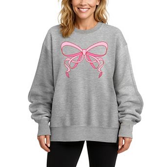 Women's Simple Coquette Bow Oversized Fleece Crew Sweatshirt
