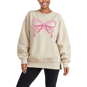 Women's Simple Coquette Bow Oversized Fleece Crew Sweatshirt