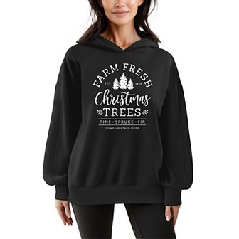 Women's Farm Fresh Christmas Trees Oversized Fleece Hoodie Sweatshirt