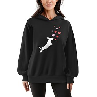 Women's Dachshund Chasing Hearts Oversized Fleece Hoodie Sweatshirt