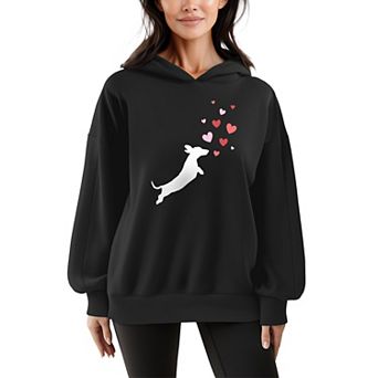 Women's Dachshund Chasing Hearts Oversized Fleece Hoodie Sweatshirt