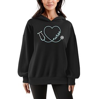 Women's Nurse Heart Stethoscope Oversized Fleece Hoodie Sweatshirt