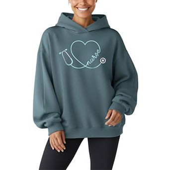 Women's Nurse Heart Stethoscope Oversized Fleece Hoodie Sweatshirt