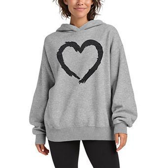 Women's Paintbrush Stroke Heart Oversized Fleece Hoodie Sweatshirt