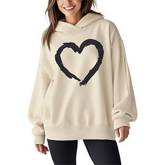 Women's Paintbrush Stroke Heart Oversized Fleece Hoodie Sweatshirt