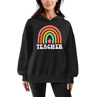 Women's Rainbow Teacher Oversized Fleece Hoodie Sweatshirt