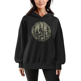 Women's Watercolor Pine Trees Oversized Fleece Hoodie Sweatshirt