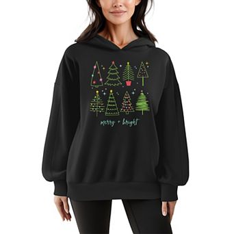 Women's Christmas Trees Oversized Fleece Hoodie Sweatshirt