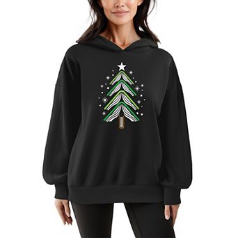 Women's Book Christmas Tree Oversized Fleece Hoodie Sweatshirt