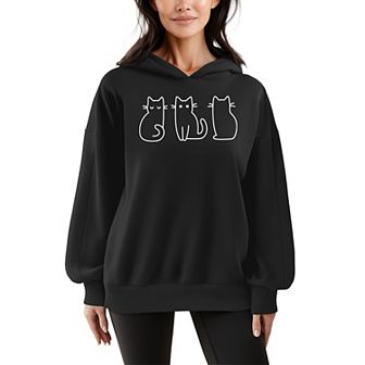 Women's Cat Outlines Oversized Fleece Hoodie Sweatshirt