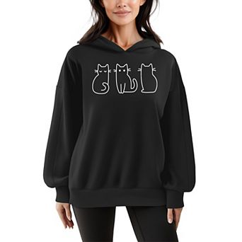 Women's Cat Outlines Oversized Fleece Hoodie Sweatshirt