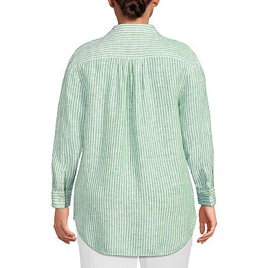 Plus Size Lands' End Linen Roll Sleeve Relaxed Tunic Top