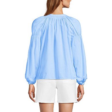 Women's Lands' End Voile Long Sleeve Raglan Smocked Top