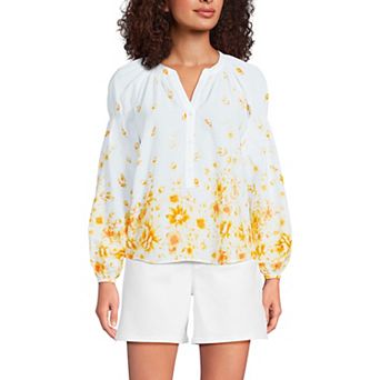 Women's Lands' End Voile Long Sleeve Raglan Smocked Top
