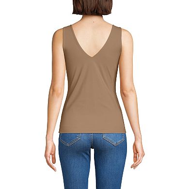 Women's Lands' End Tugless Double Layer Lace V-Neck Tank Top