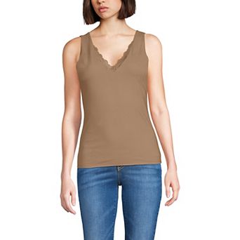 Women's Lands' End Tugless Double Layer Lace V-Neck Tank Top