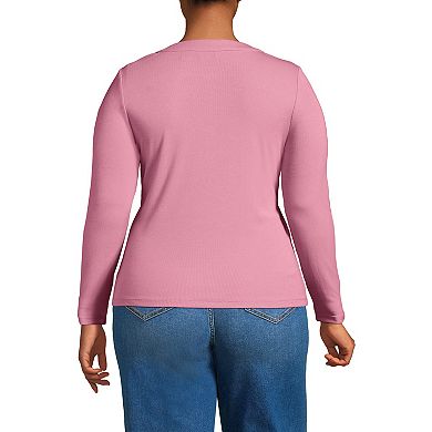 Plus Size Lands' End Drapey Rib Fitted Long Sleeve Henley T-Shirt