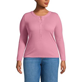 Plus Size Lands' End Drapey Rib Fitted Long Sleeve Henley T-Shirt