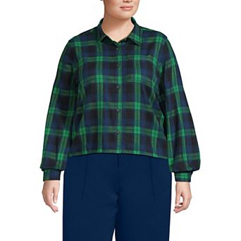 Plus Size Lands' End Cropped Flannel Shirt